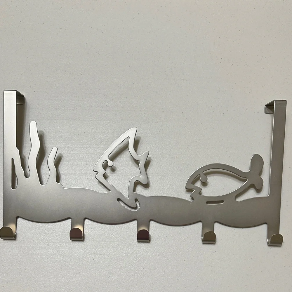 Contemporary Silver Over the Door Wall Hook Rack with Fish Design